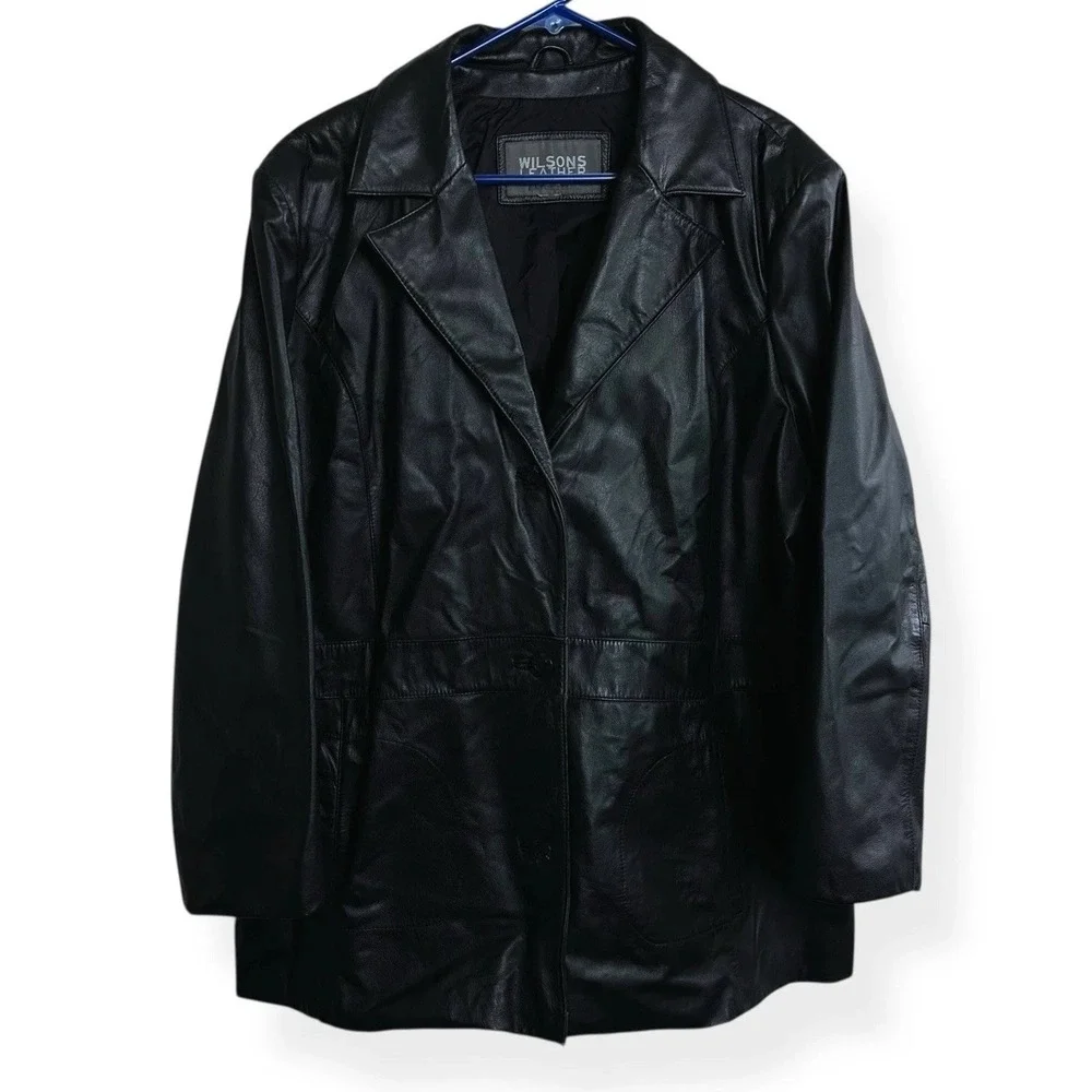 Vintage WILSONS Genuine Soft Leather Jacket Women's Size‎ 3XL Button Coat Black